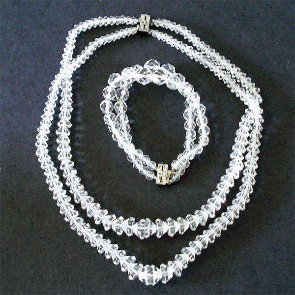 Double Strand Cut Rock Crystal Choker Necklace and Bracelet Set