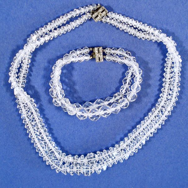 Double Strand Cut Rock Crystal Choker Necklace and Bracelet Set #2