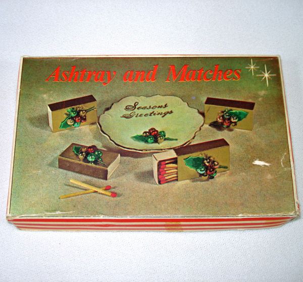 Christmas Boxed Ashtray Matches Set Glass Bead Decoration #2