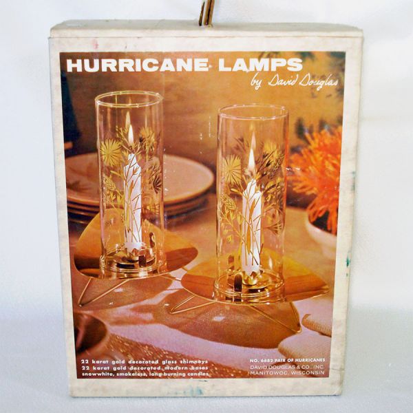 22k Glass Brass 1960s Hurricane Candle Lamps in Original Box #2