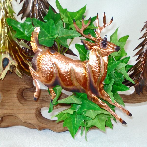 Deer Forest Scene Metal Art Wood Wall Sculpture #2