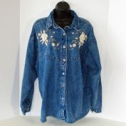 Jane Ashley Woman Pearl Beaded Denim Long Sleeve Shirt Size 3X