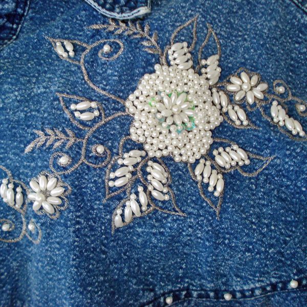 Jane Ashley Woman Pearl Beaded Denim Long Sleeve Shirt Size 3X #3