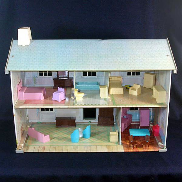 Wolverine Tin Litho 2 Story Dollhouse With Furniture
