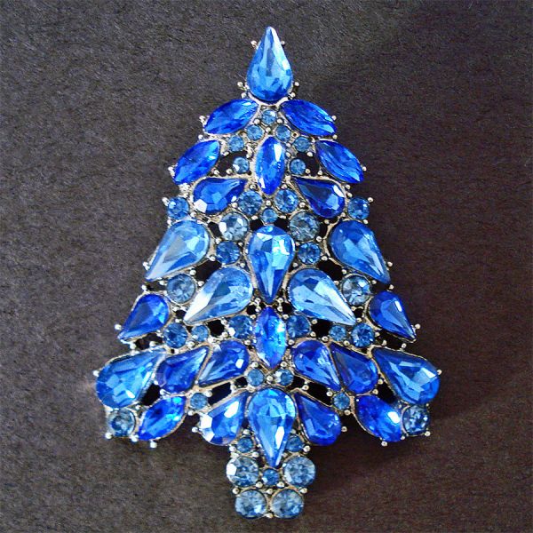 Blue Rhinestone Christmas Tree Brooch Pendant Pin #3