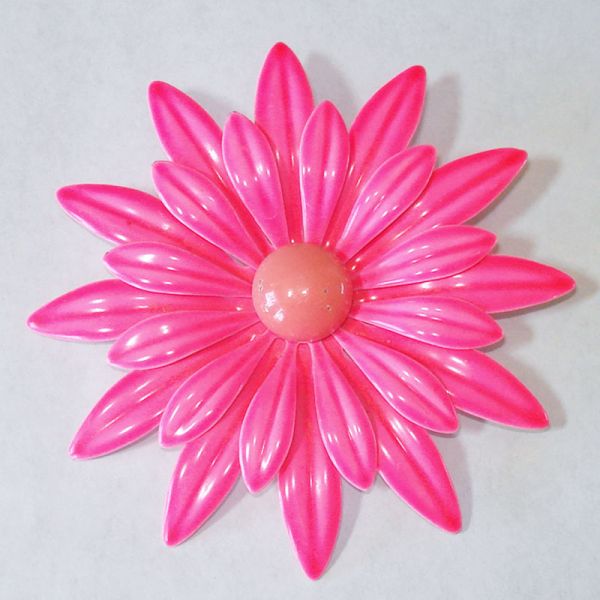 Big Hot Pink Daisy Enameled Flower Power Pin Brooch #2