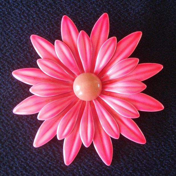 Big Hot Pink Daisy Enameled Flower Power Pin Brooch #1