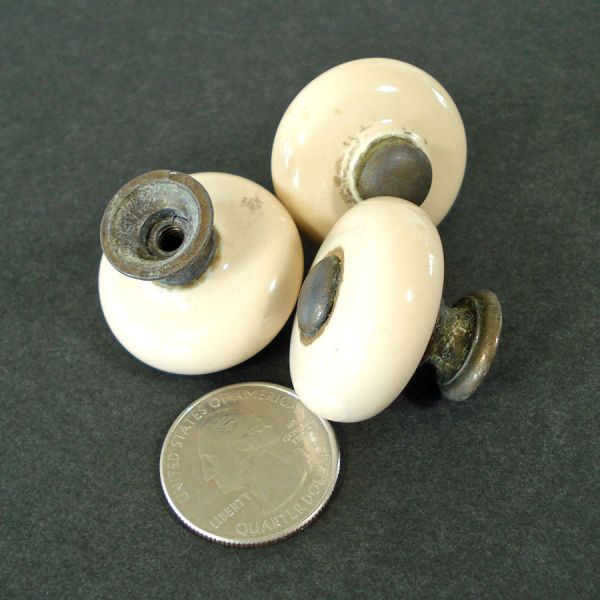 Set 8 Round Porcelain Drawer Cabinet Knob Pulls 1920s #2