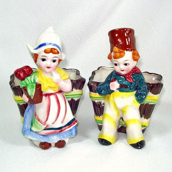 Pair Dutch Girl and Boy Ceramic Planters