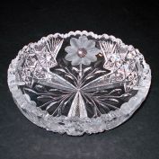 American Brilliant Cut Glass Low Bowl Flowers Etch