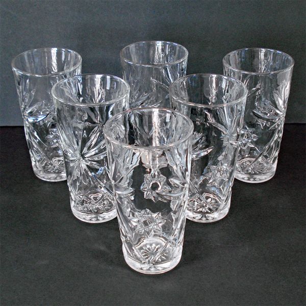 6 Anchor Hocking Early American Prescut Ice Tea Tumblers