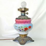 Victorian Hand Painted Parlor Lamp Converted to Electric