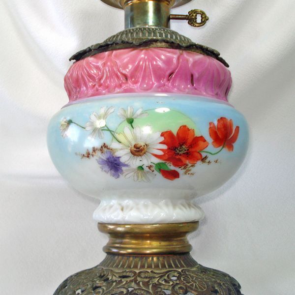 Victorian Hand Painted Parlor Lamp Converted to Electric #3