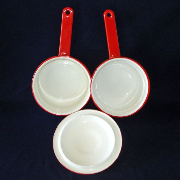 Enamelware Double Boiler Saucepan Red White #3