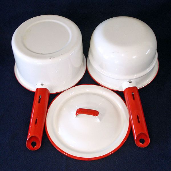 Enamelware Double Boiler Saucepan Red White #4