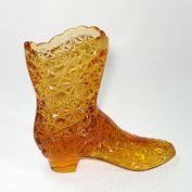 Fenton Amber Daisy and Button Glass Boot Vase