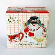Fitz and Floyd Christmas Snowman Mug and Plate Gift Set in Box
