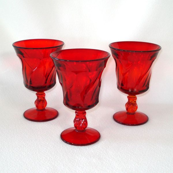 Fostoria Ruby Red Jamestown 3 Water Goblets