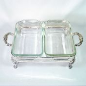 Silverplate Buffet Cradle With Double Anchor Glass Dishes