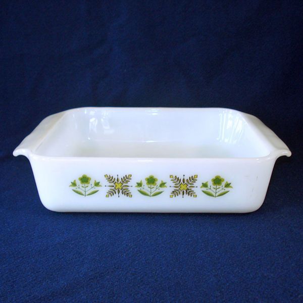 Hocking Fire King Meadow Green Square Cake Pan