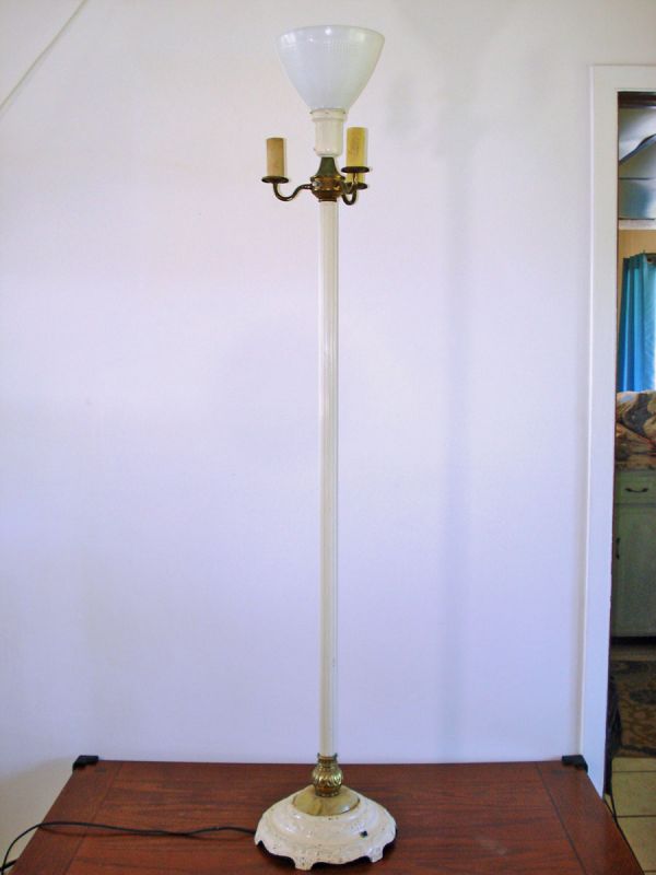 1920s 5-Light Torchiere Floor Lamp Cast Iron Base #7