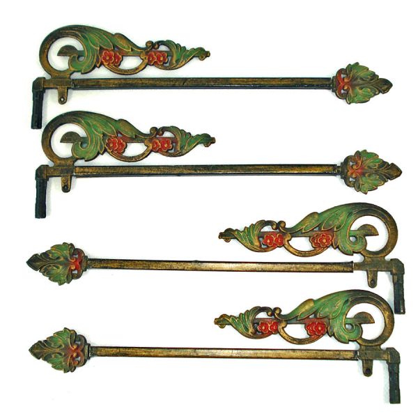 Antique Floral Cast Iron Swing Arm Curtain Rods Set of 4