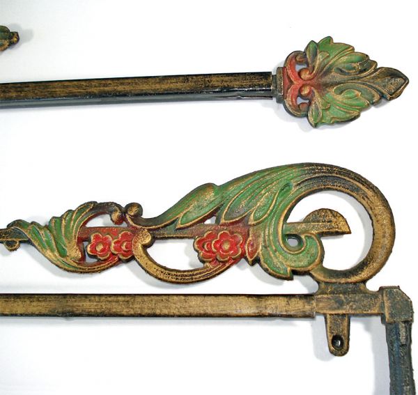 Antique Floral Cast Iron Swing Arm Curtain Rods Set of 4 #3