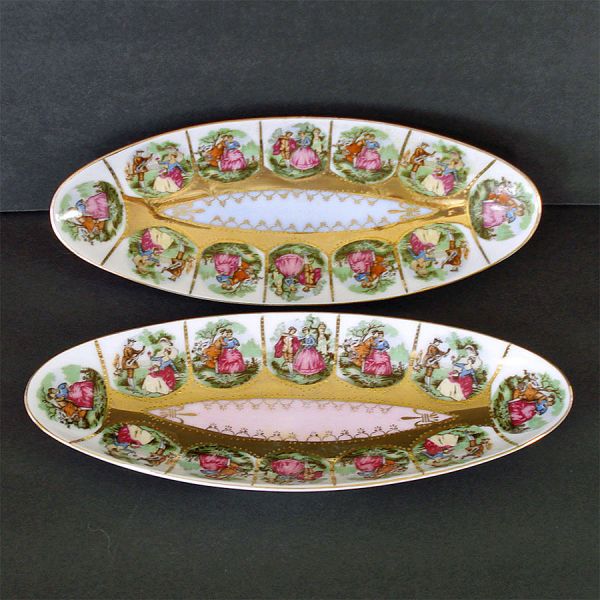 Arnart Fragonard Romantic Scenes Porcelain Celery Dishes #1