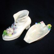 Germany Flowered Shoe Figurine or Vase and Canoe Ashtray