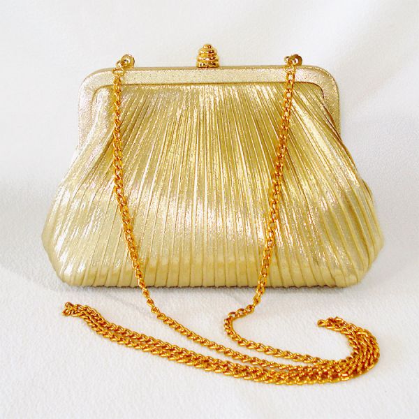 Pleated Metallic Gold Lame Evening Bag Purse