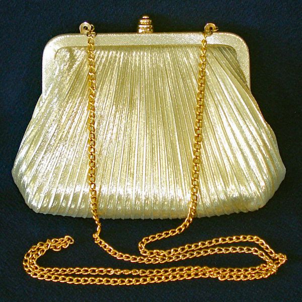 Pleated Metallic Gold Lame Evening Bag Purse #2