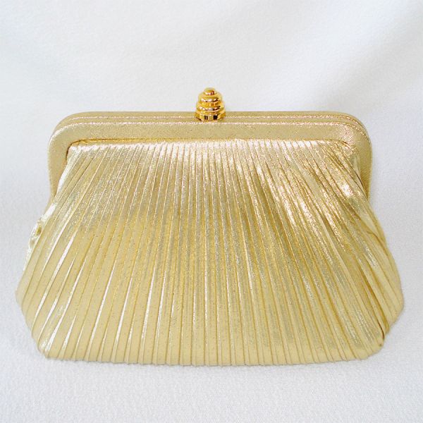 Pleated Metallic Gold Lame Evening Bag Purse #3