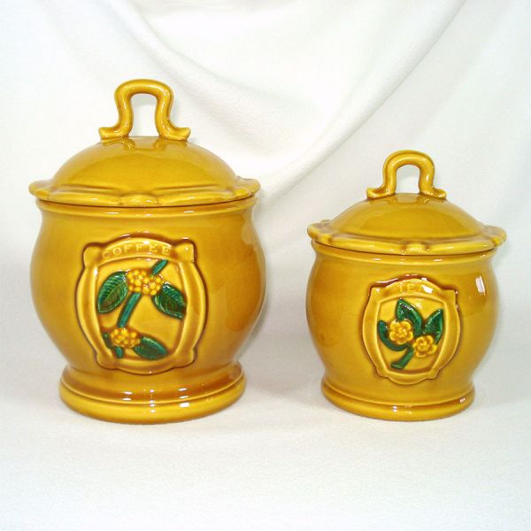 Ceramic Goldenrod Flower 1970s Kitchen Canisters Tea Coffee #1