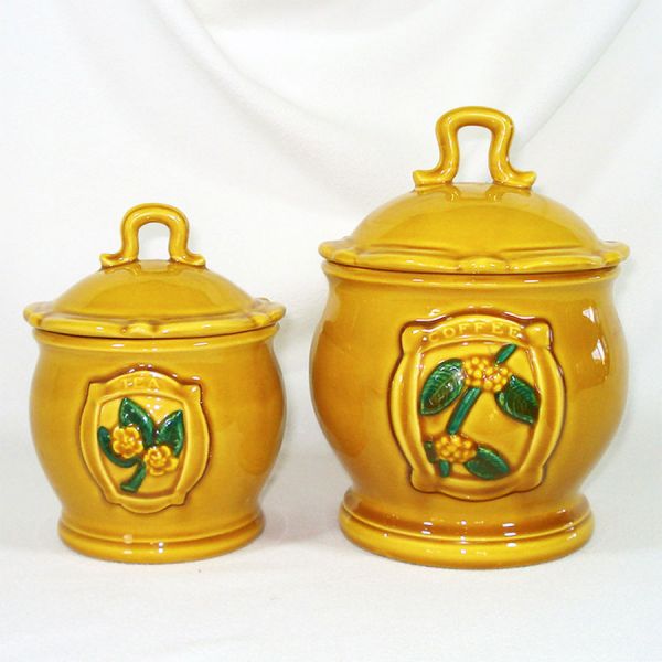 Ceramic Goldenrod Flower 1970s Kitchen Canisters Tea Coffee #2