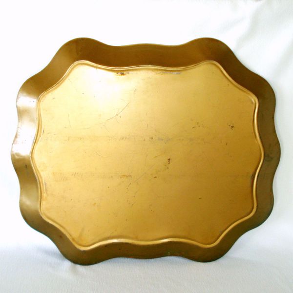 Grapes Flowers 21 Inch Hand Painted Gold Tole Tray #3