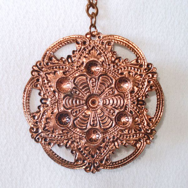 Goldstone and Copper Flower Medallion Necklace and Earrings #3