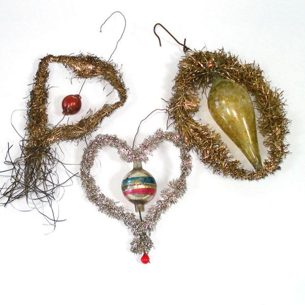 Antique German Tinsel and Glass Christmas Ornaments