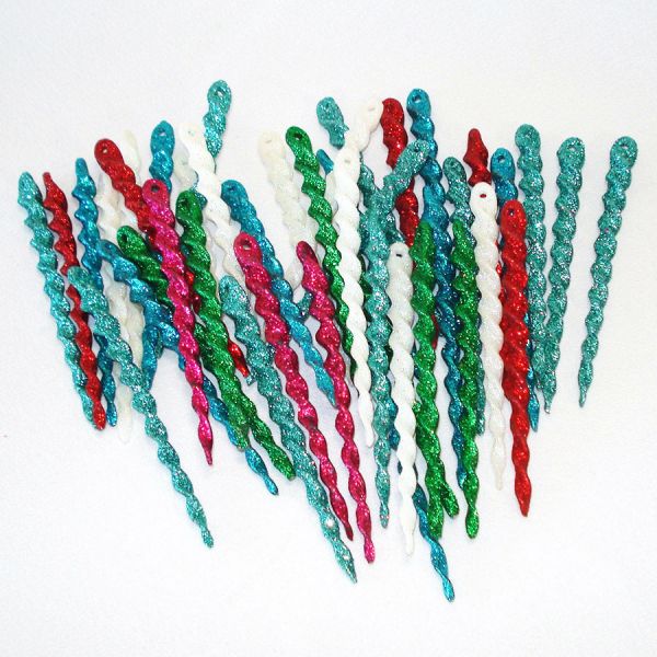 Glittered Twisted Plastic Icicles Christmas Ornaments Lot of 43