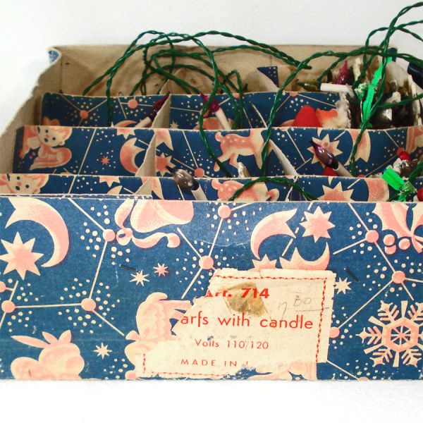 Box 1950s Italian Pine Cone Gnomes Dwarfs Christmas Lights #8