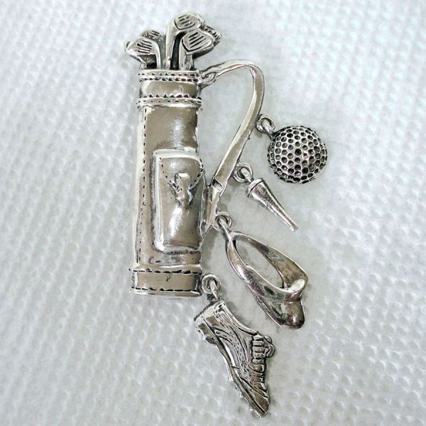 Sterling Silver Golf Brooch Pin With Charms #4