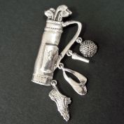 Sterling Silver Golf Brooch Pin With Charms