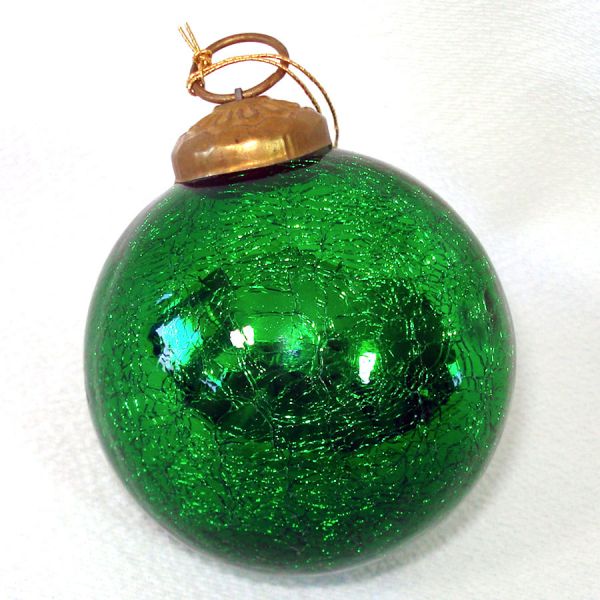 Green Crackle Glass Kugel Christmas Ornament #1