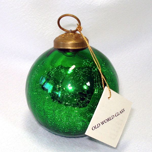 Green Crackle Glass Kugel Christmas Ornament #2