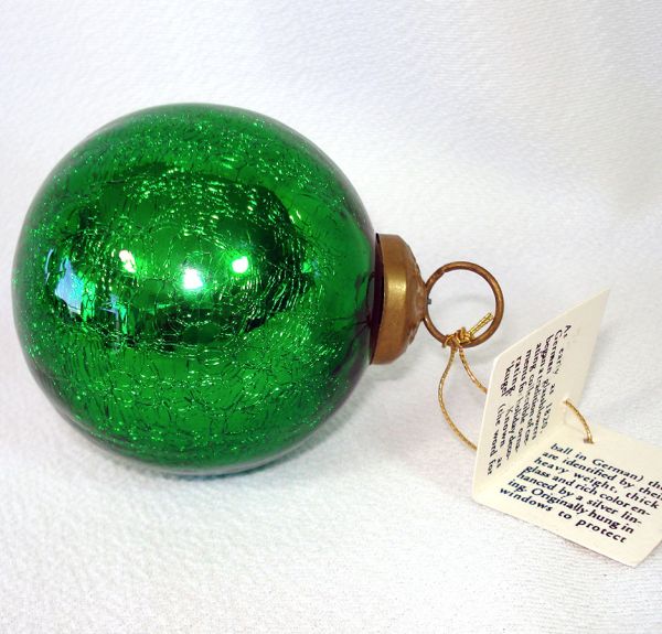 Green Crackle Glass Kugel Christmas Ornament #3