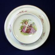 Girl With Puppies Antique Baby Feeding Plate Dish