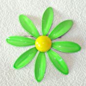 Green Yellow Daisy Flower Enameled Brooch Pin