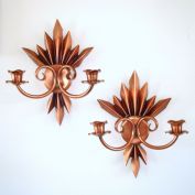 Pleated Flame Solid Copper Double Candle Sconces