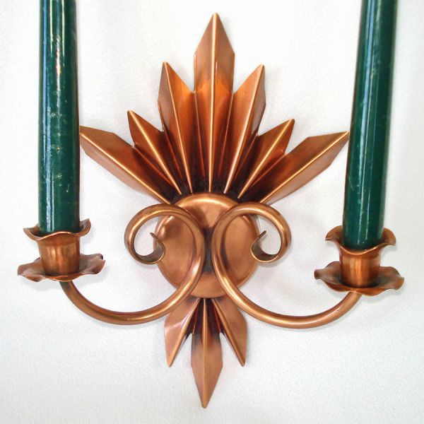 Pleated Flame Solid Copper Double Candle Sconces #2