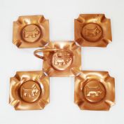 Gregorian Solid Copper Scottie Dog Ashtray Set With Holder