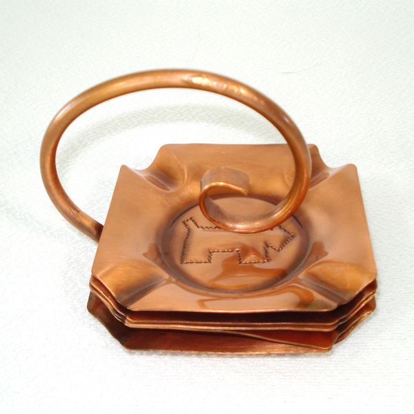 Gregorian Solid Copper Scottie Dog Ashtray Set With Holder #2